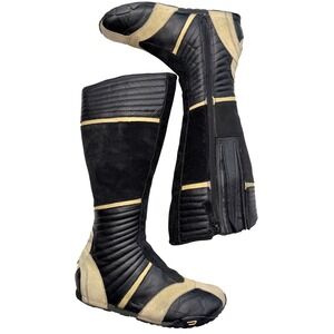 Diesel Nico Moto Boots Vintage Y2K Leather Cybercore Biker Tall Black Tan US 6.5